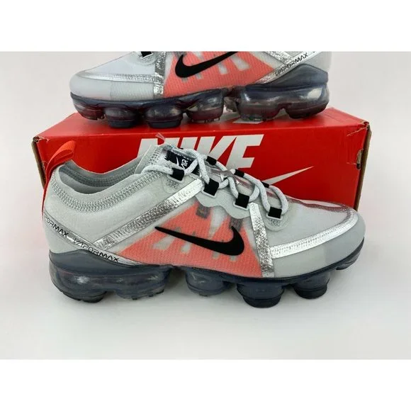 Nike Air VaporMax 2019 Pure Platinum Orange Youth GS Sneakers Shoes - Picture 4 of 12